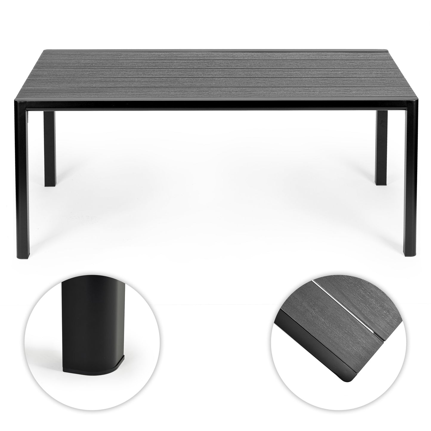 8-Seater Polywood Garden Table, 180×90 cm, Gray