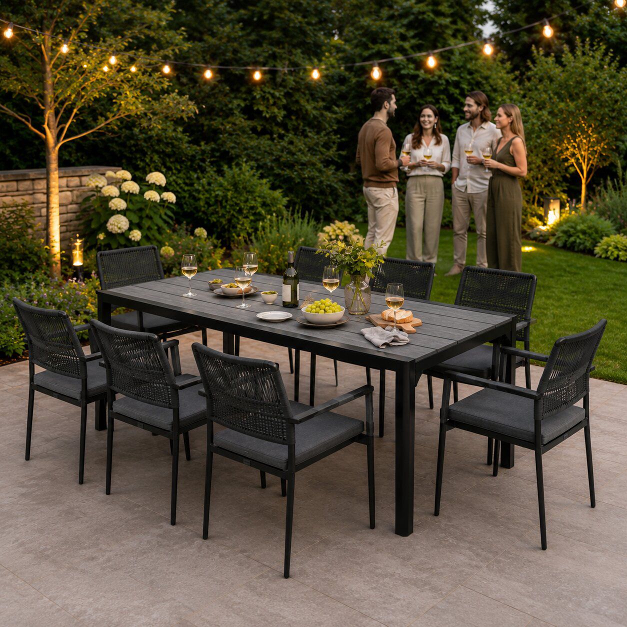 8-Seater Polywood Garden Table, 180×90 cm, Gray
