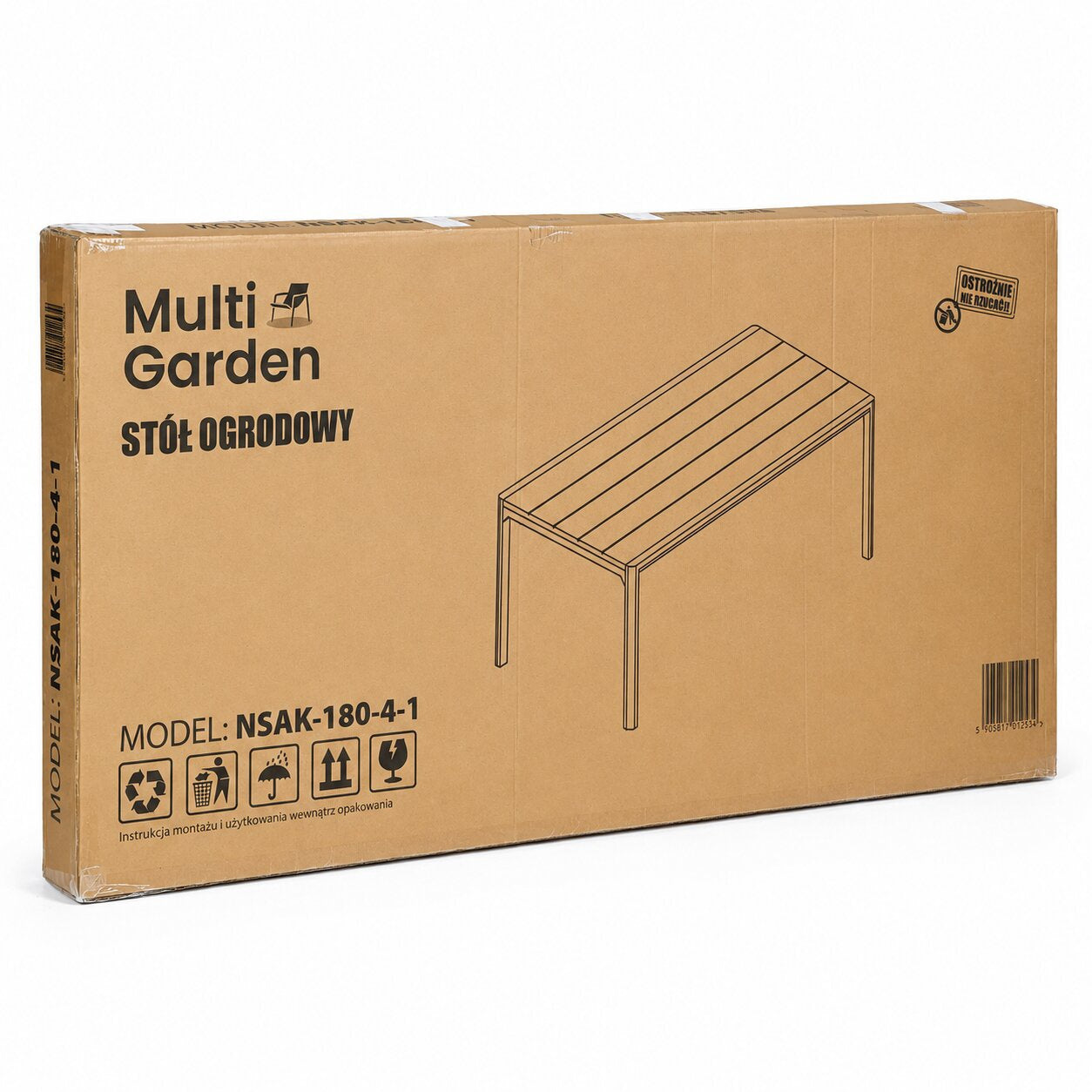 8-Seater Polywood Garden Table, 180×90 cm, Gray