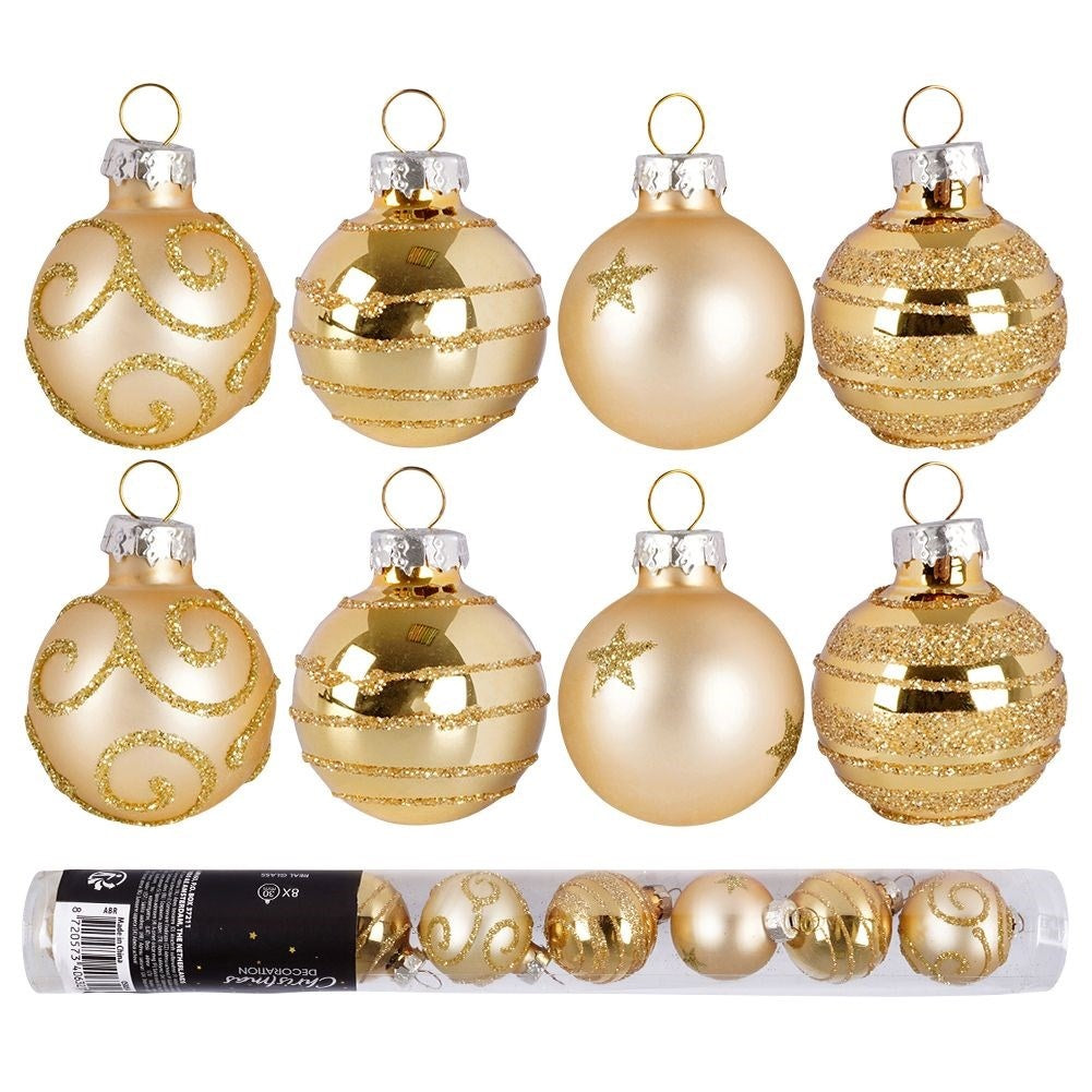 8 decorative Christmas tree balls in gold glass - matt and shiny