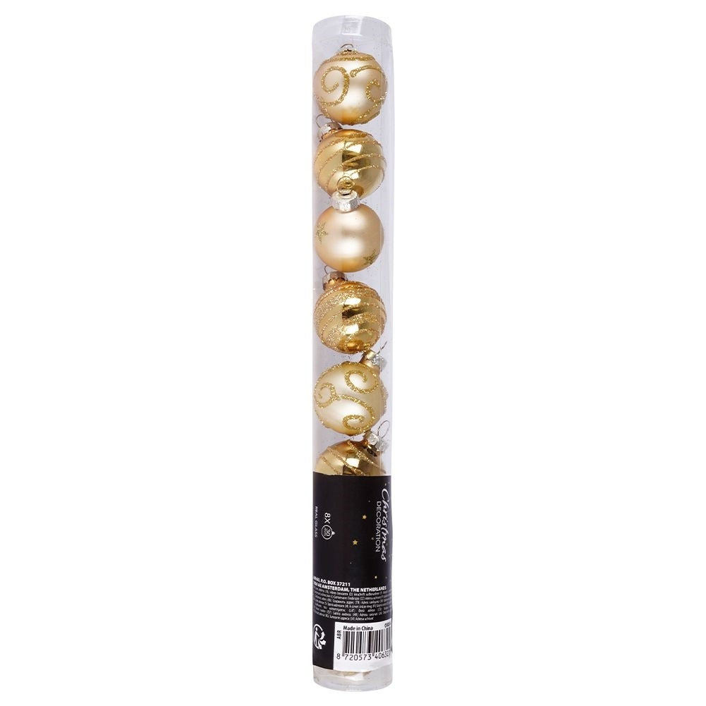 8 decorative Christmas tree balls in gold glass - matt and shiny