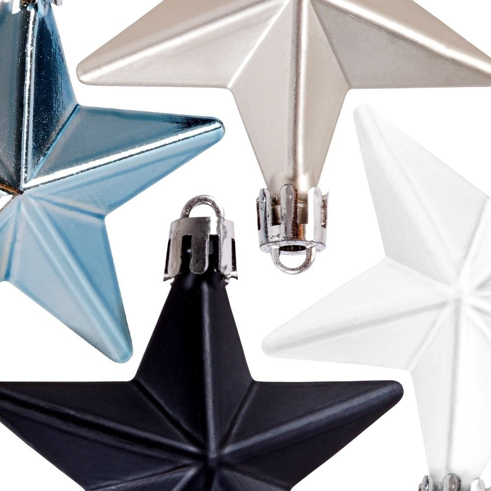 8 durable Christmas tree balls in blue, silver and white star shape