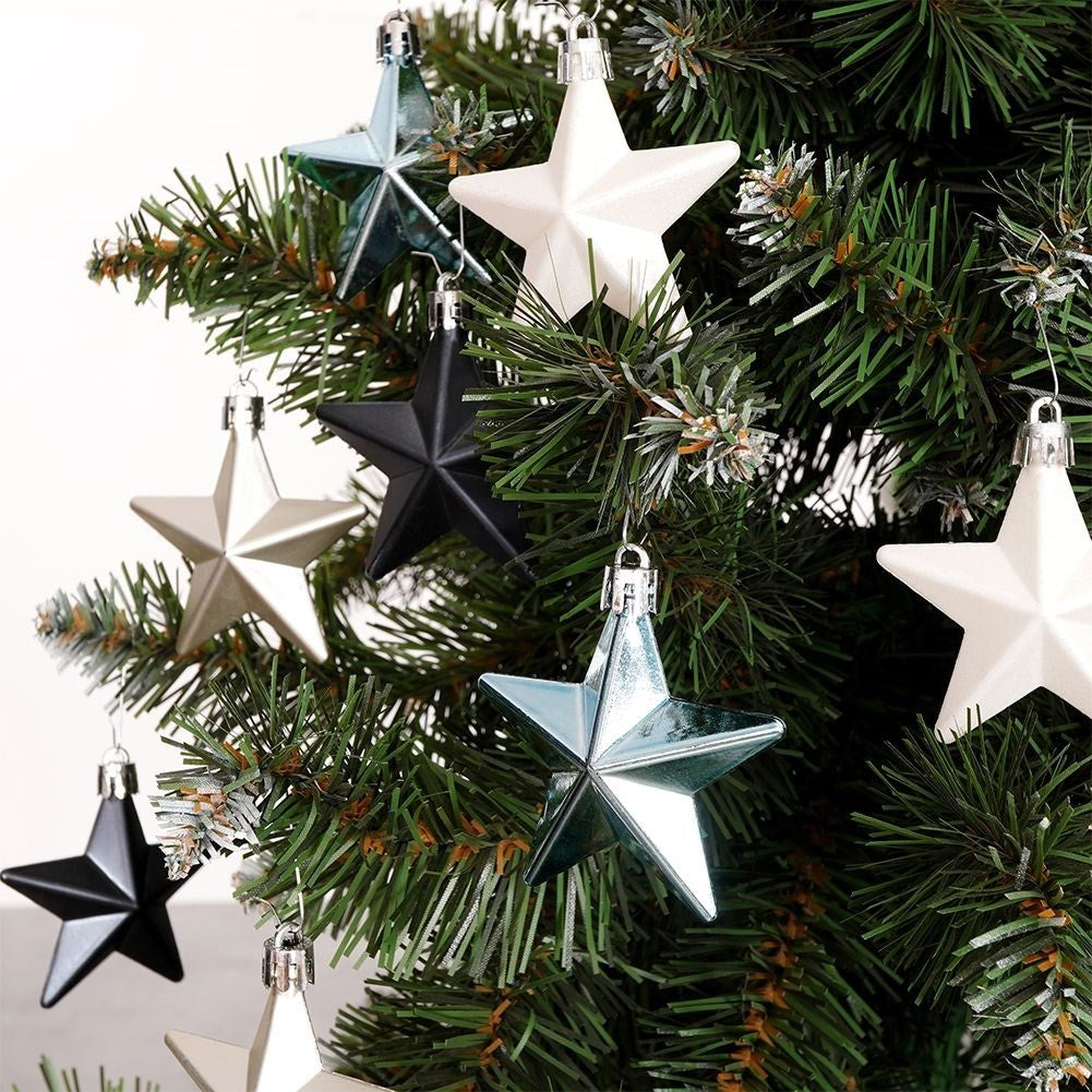 8 durable Christmas tree balls in blue, silver and white star shape