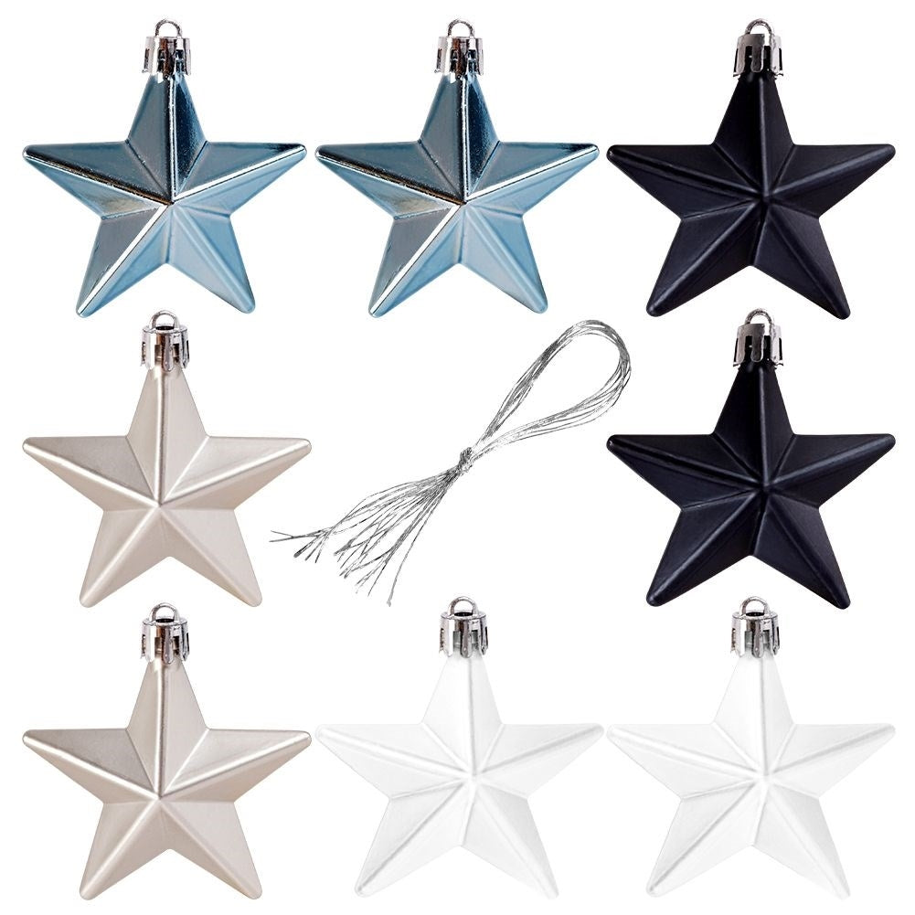 8 durable Christmas tree balls in blue, silver and white star shape