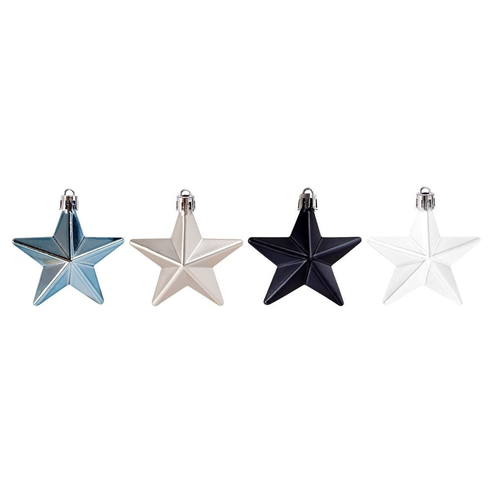 8 durable Christmas tree balls in blue, silver and white star shape