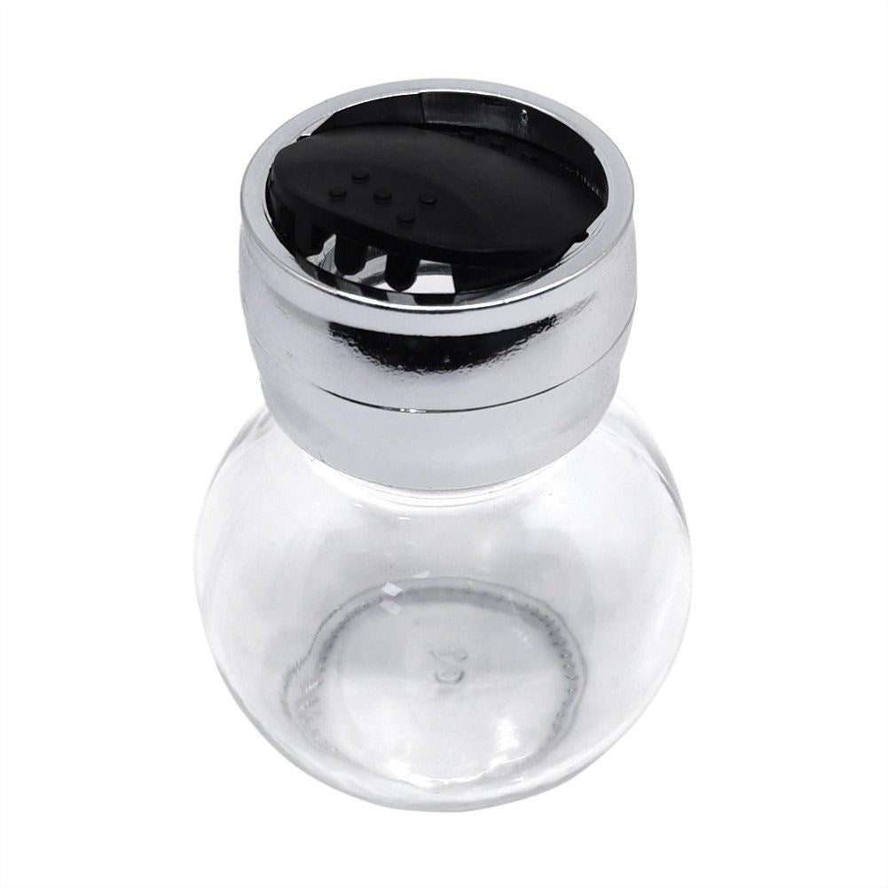 8-piece spice set with rotating rack and chrome lids