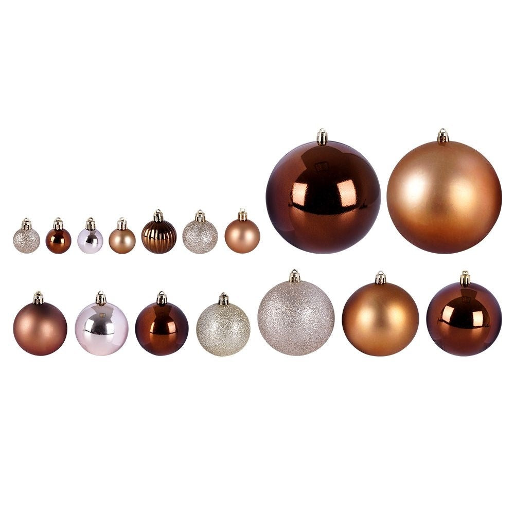 94 unbreakable Christmas tree balls in amber color, different sizes