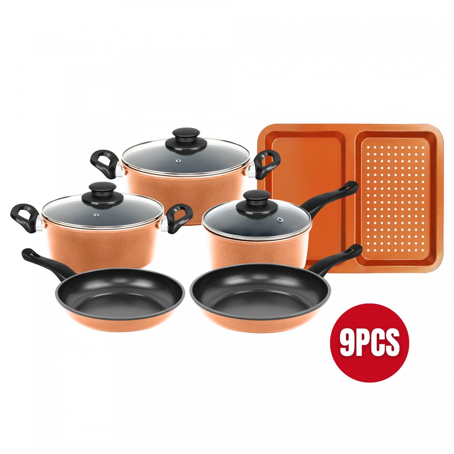 9-Piece Non-Stick Copper Cookware Set, Induction Safe