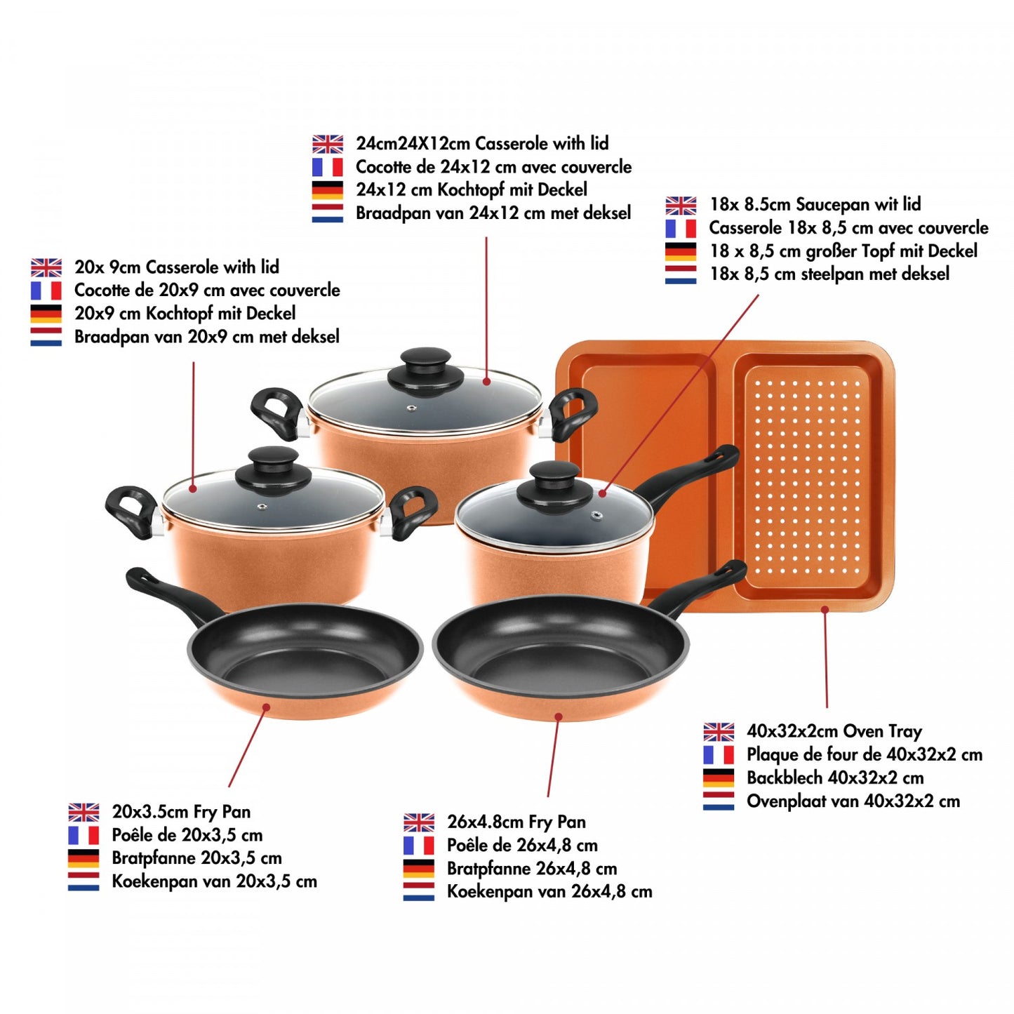 9-Piece Non-Stick Copper Cookware Set, Induction Safe