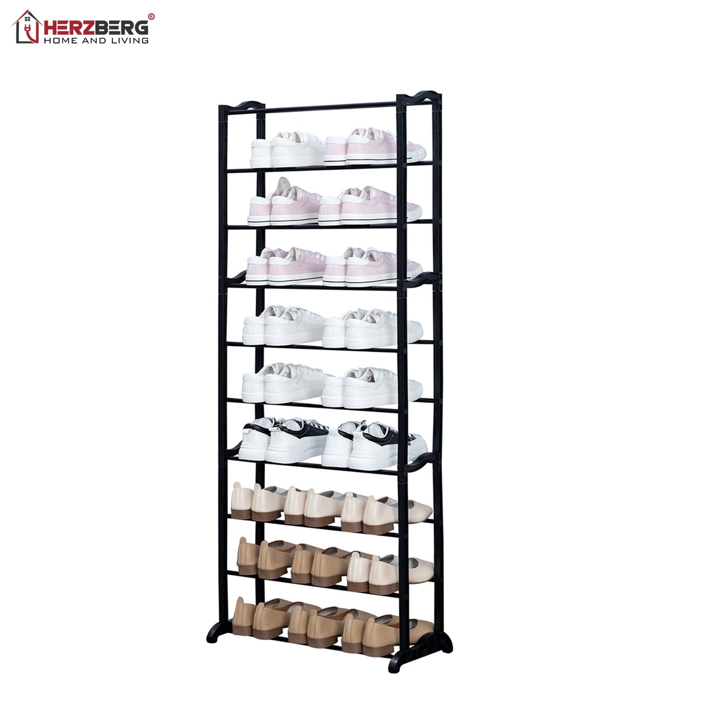 9-Tier Shoe Rack Organizer, Black, Waterproof Cover