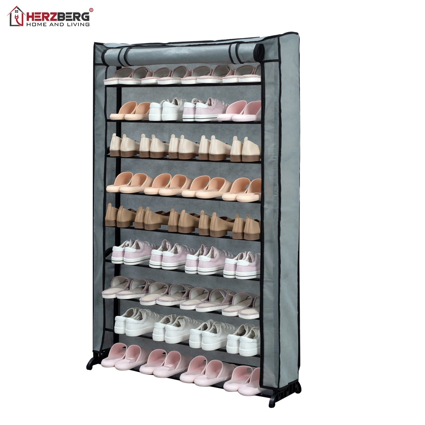 9-Tier Shoe Rack Organizer, Gray, Holds 45 Pairs