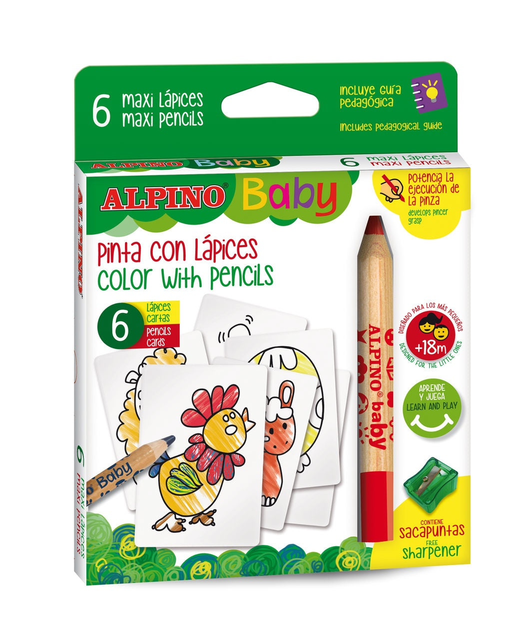 ALPINO BABY Thick pencil crayons 6 colours + farm cards