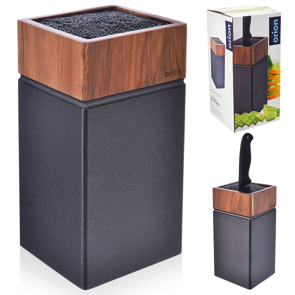 Acacia wood knife rack with plastic brush cover