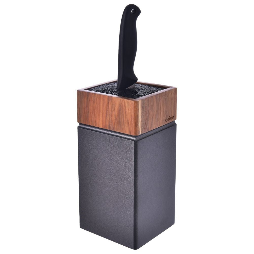 Acacia wood knife rack with plastic brush cover