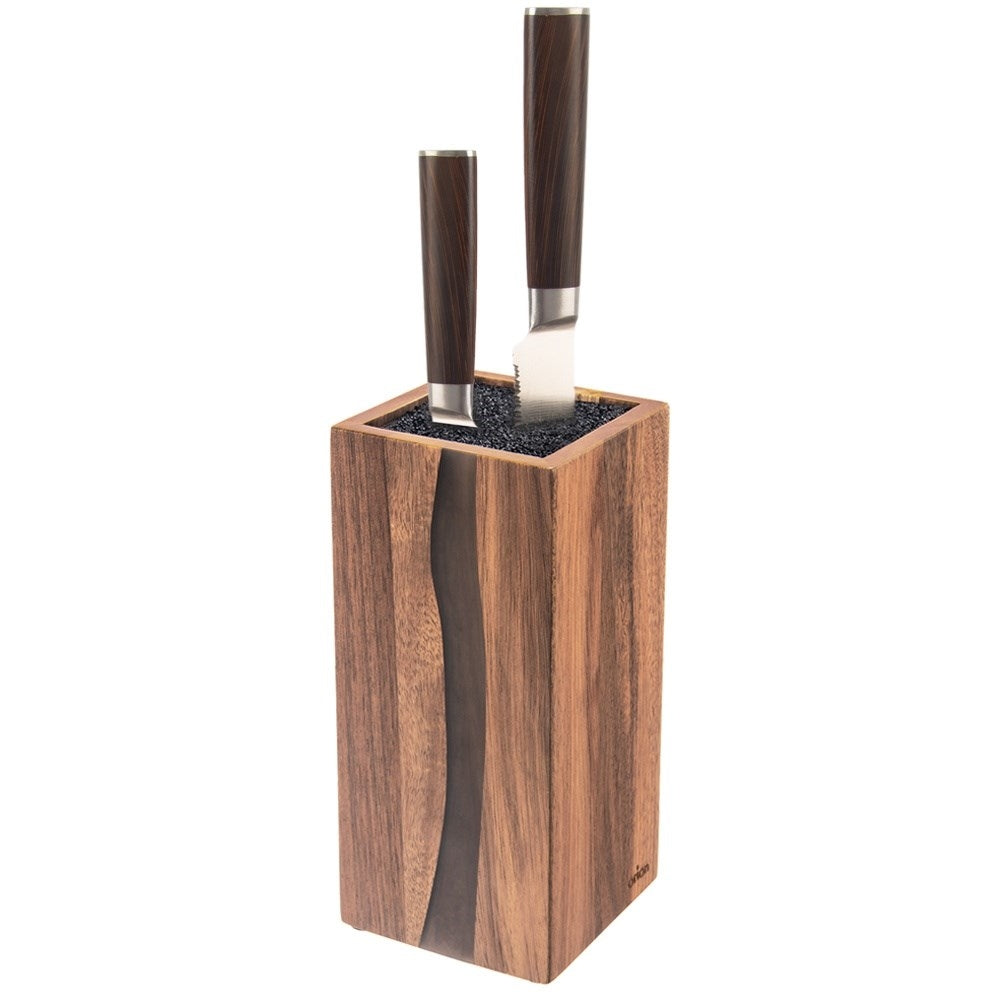 Acacia wood knife rack with plastic brush for safe knife protection