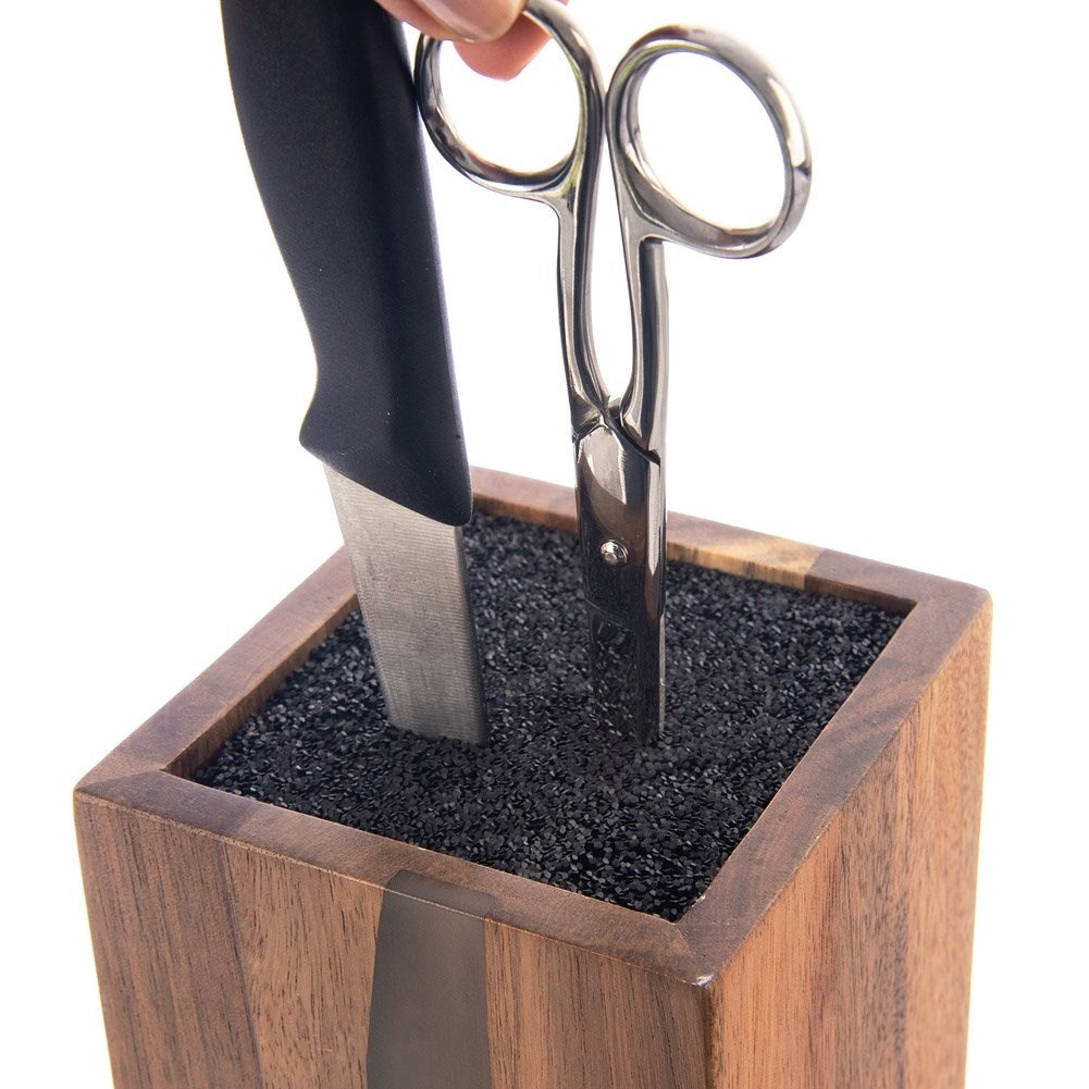 Acacia wood knife rack with plastic brush for safe knife protection