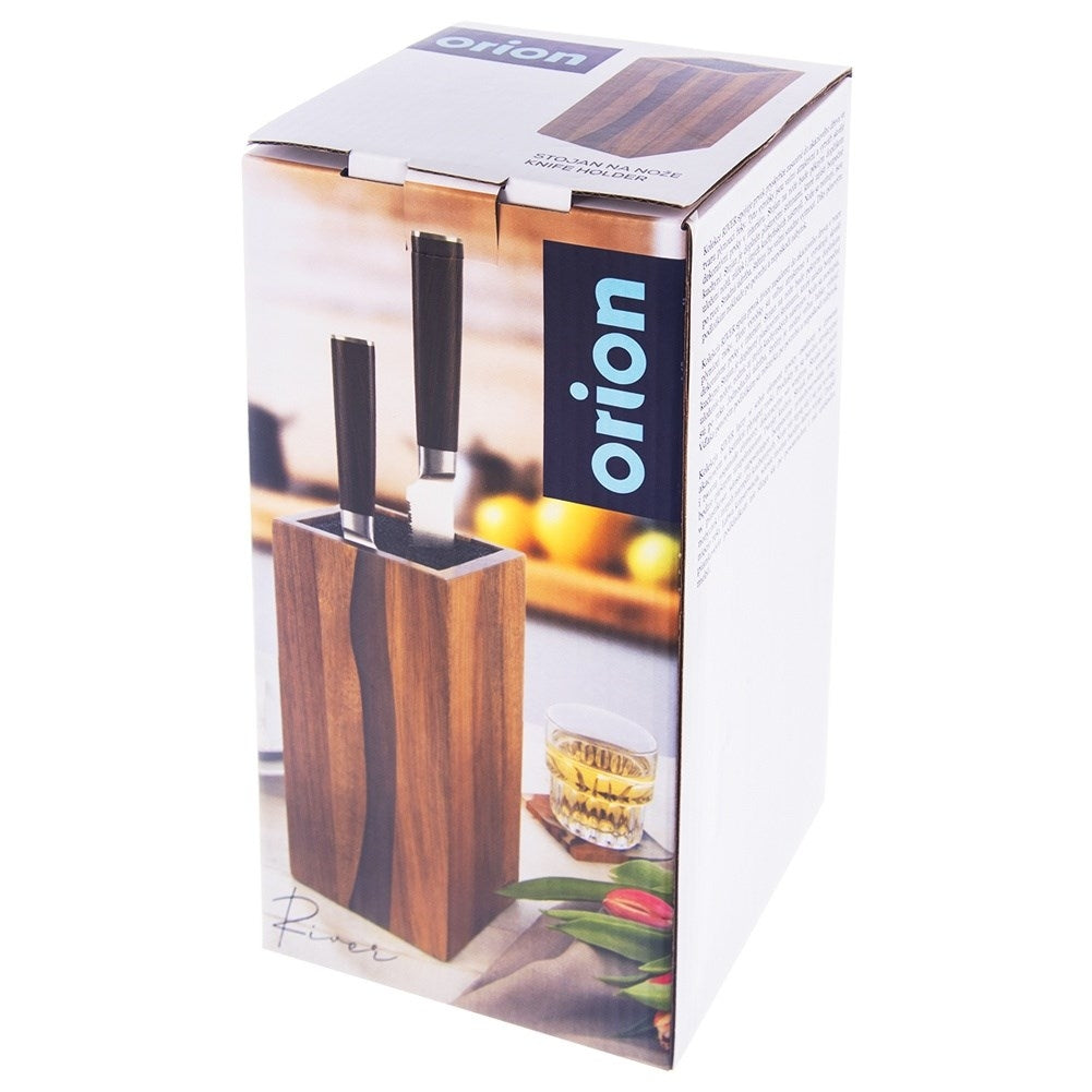 Acacia wood knife rack with plastic brush for safe knife protection