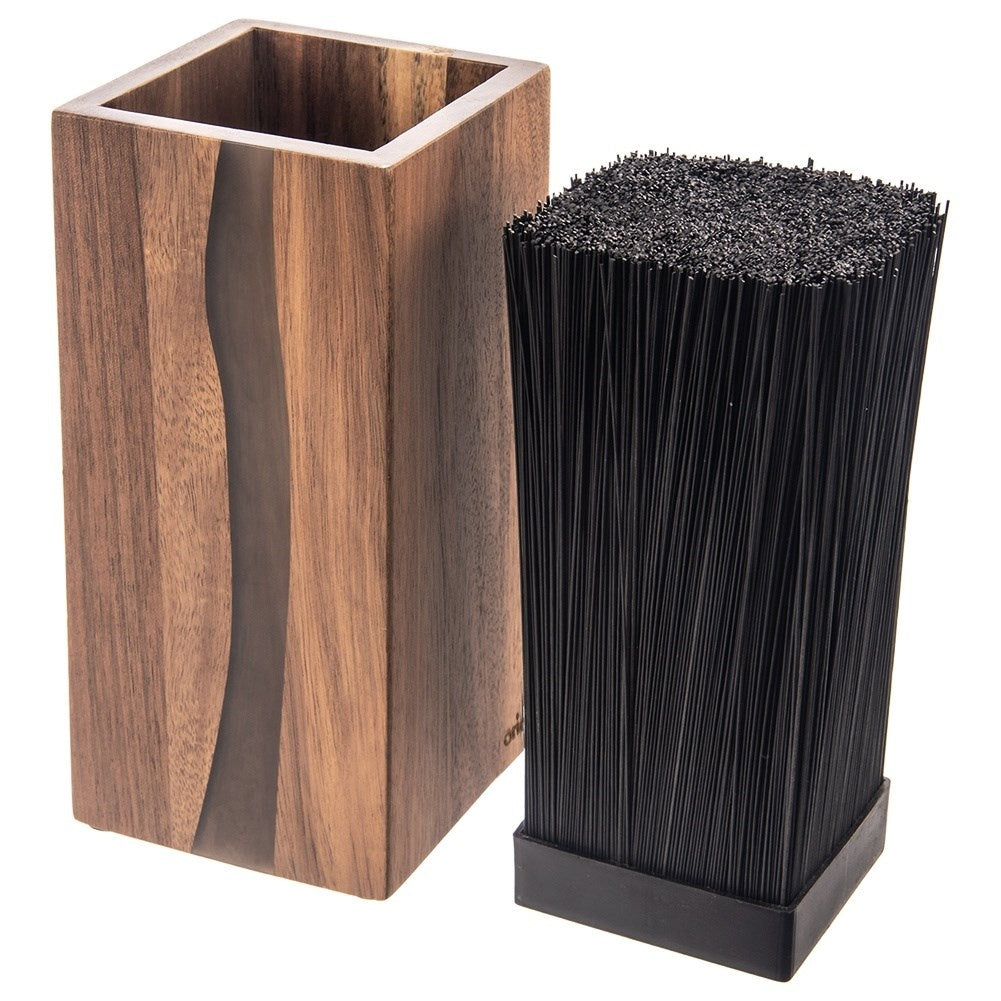 Acacia wood knife rack with plastic brush for safe knife protection