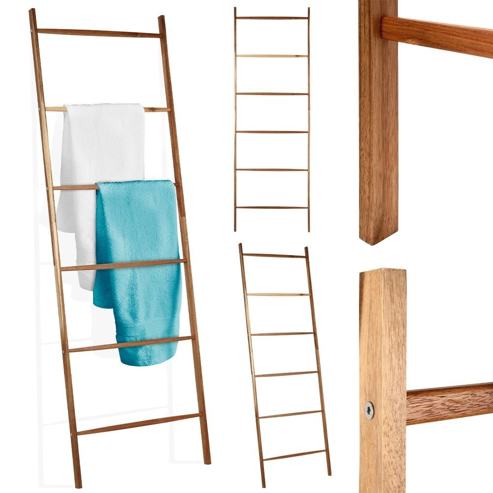 Acacia wood ladder with 6 steps for towels and decoration