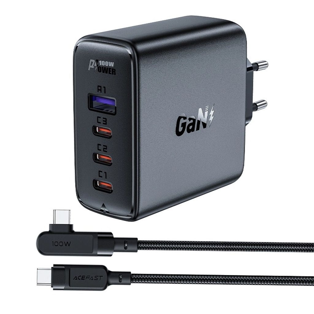 Acefast Fast Charger GaN 3xUSB-C, 1xUSB-A, 100W + USB-C cable, 2m - Black