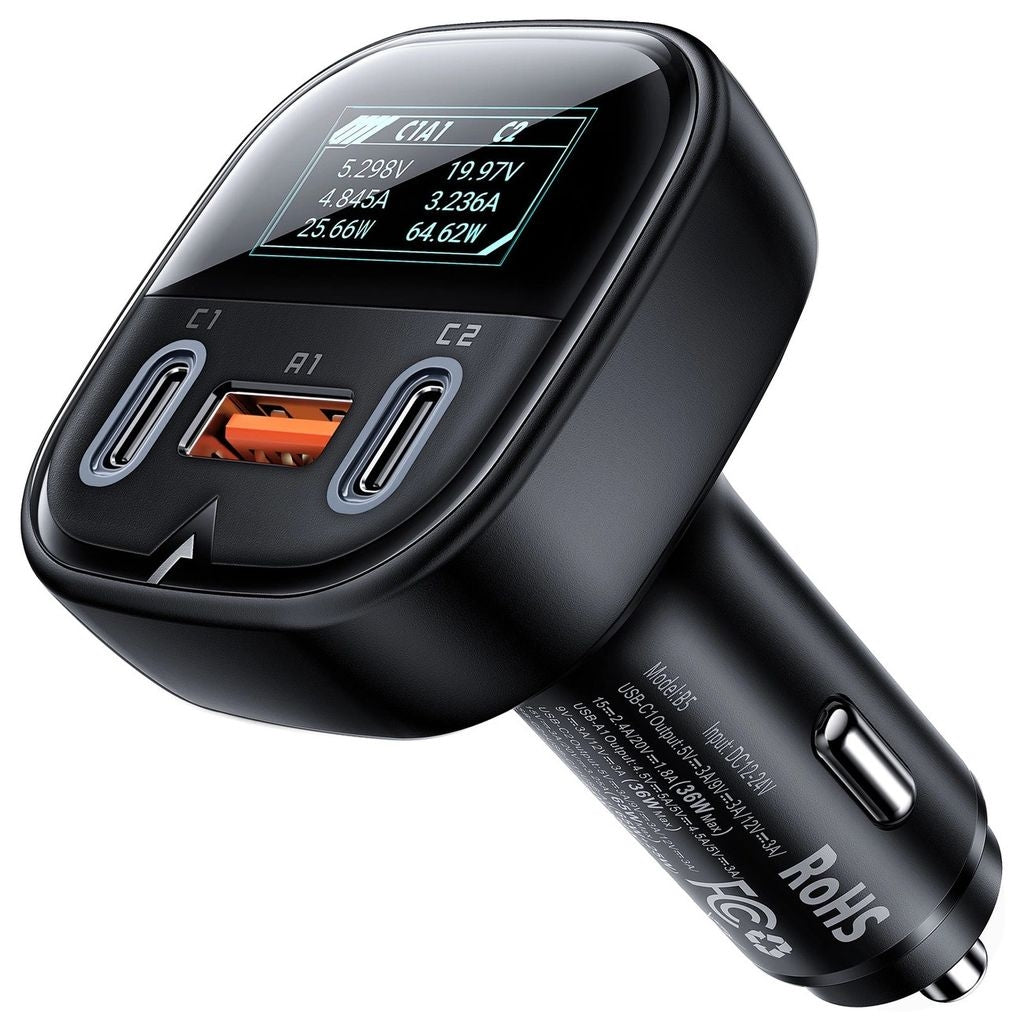 Acefast car charger 2x USB-C/ 1x USB-A, 101W, PPS, PD, QC 4.0, AFC, FCP - Black