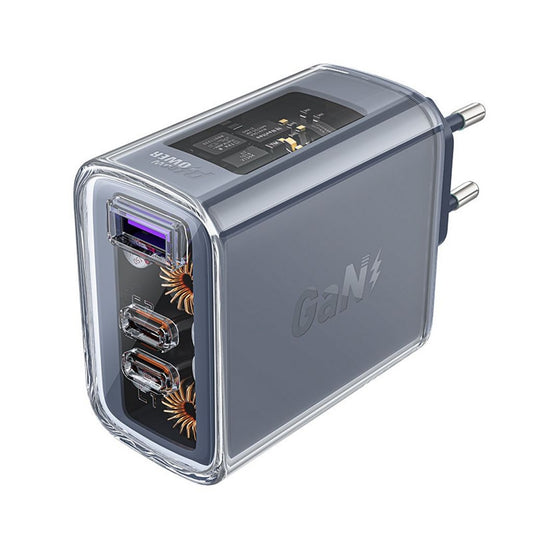 Acefast charger GaN 65W, 3 ports (1xUSB, 2xUSB-C) - Gray