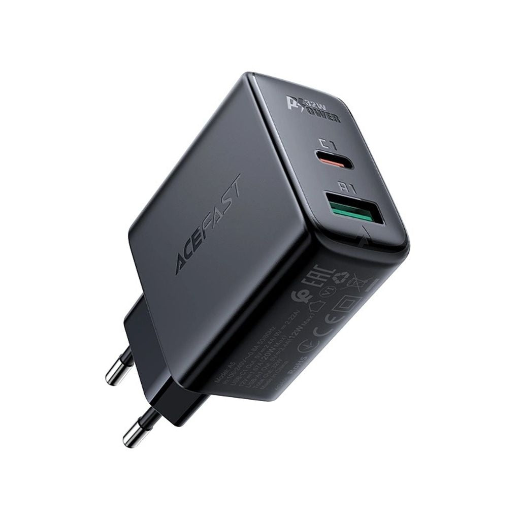 Acefast wall charger USB-C/ USB-A 32W, PPS, PD, QC 3.0, AFC, FCP - Black