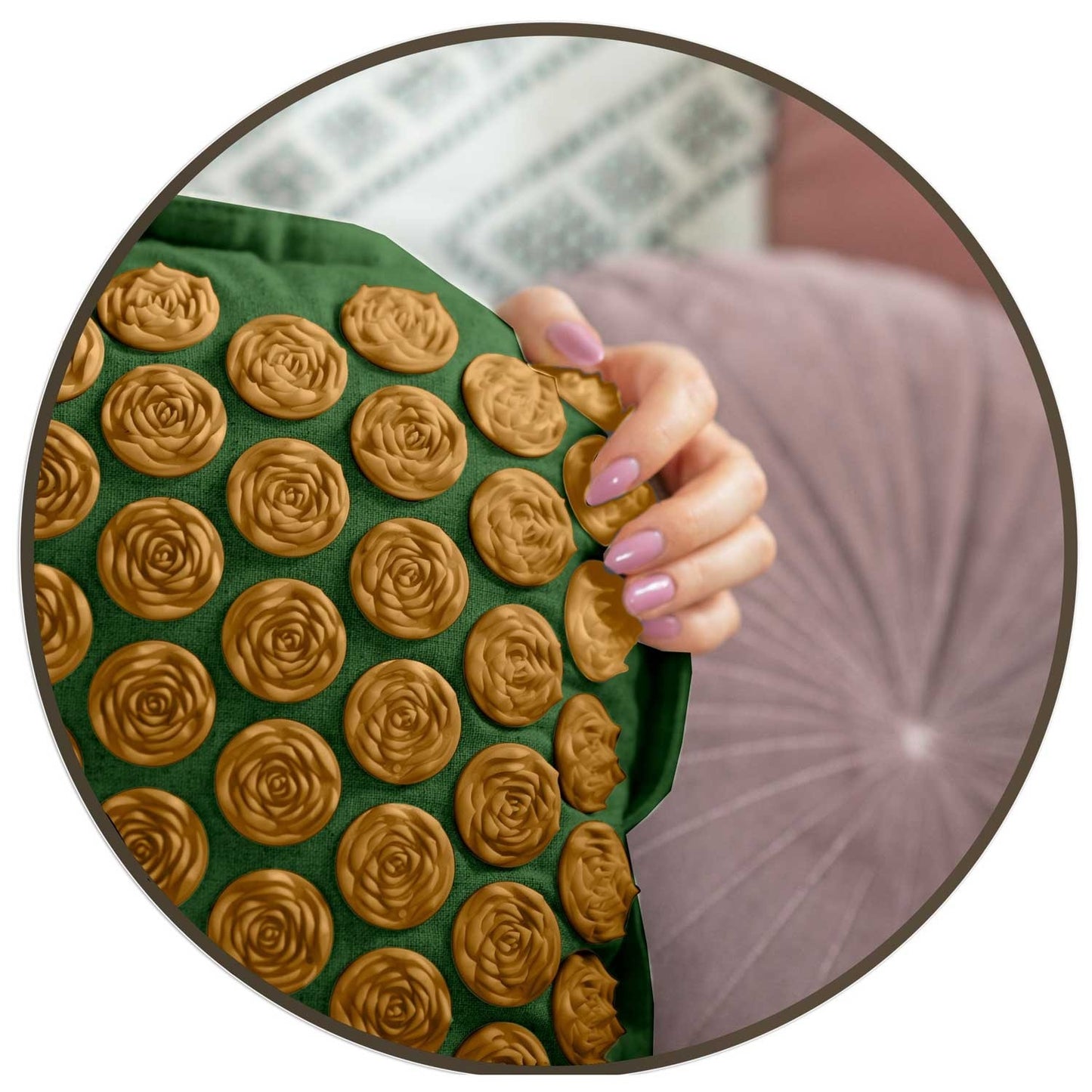 Acupressure mat with cushion NS-902 in green and gold