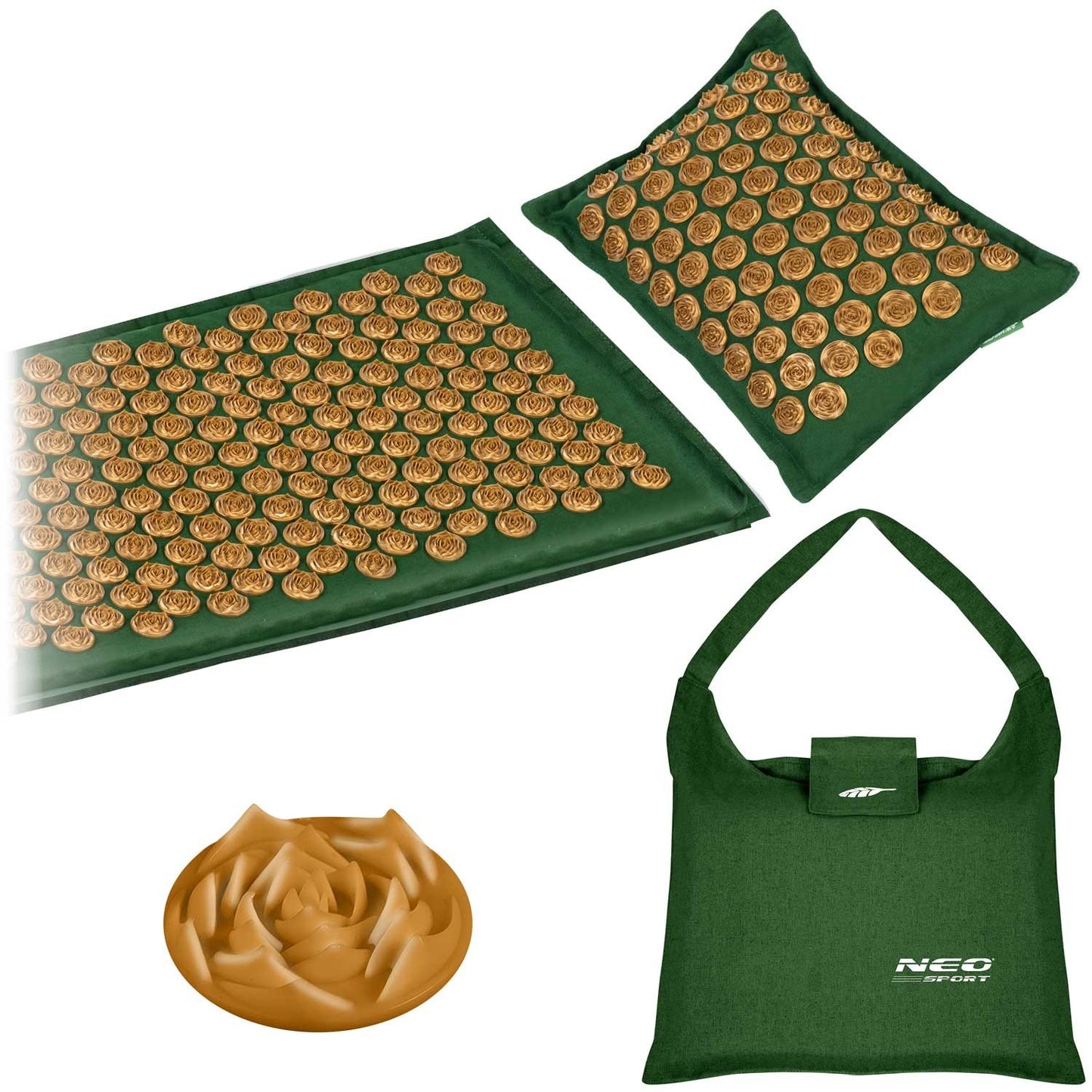 Acupressure mat with cushion NS-902 in green and gold