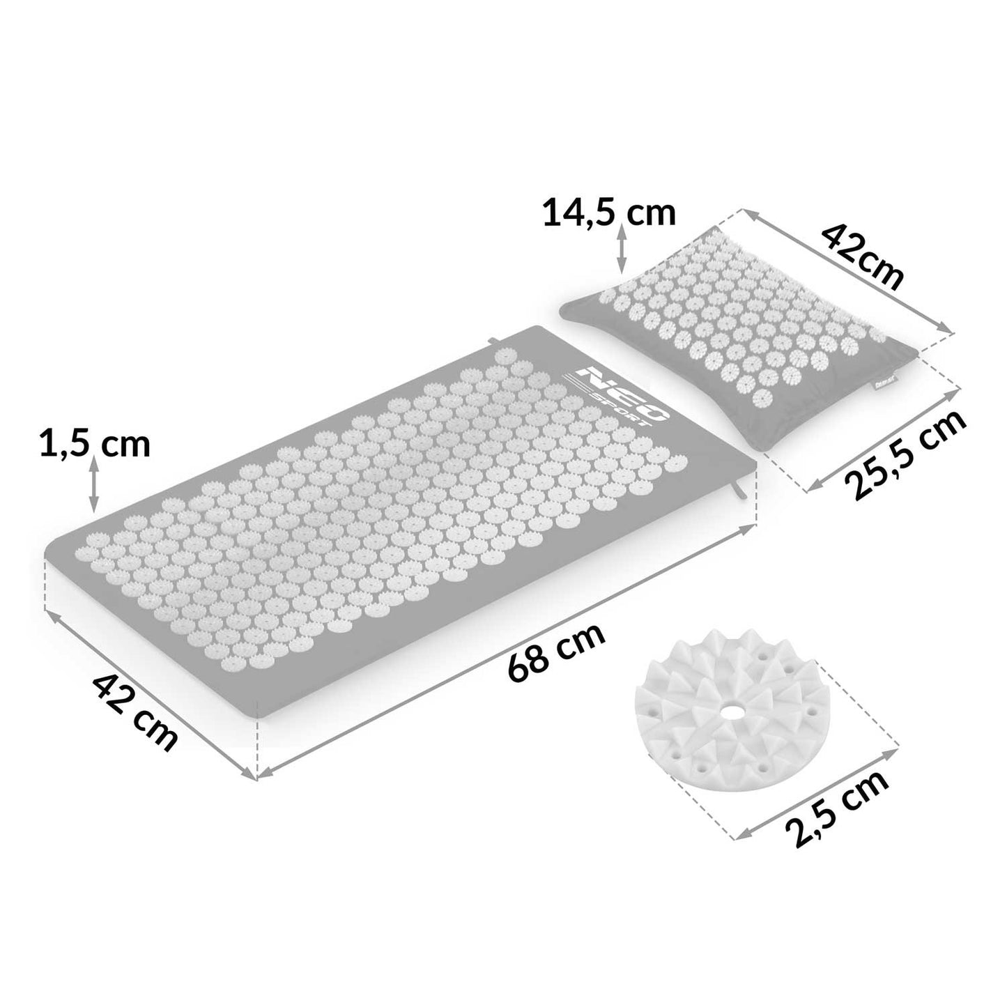 Neo-Sport NS-903 Acupressure Mat with Spikes, Black and Silver