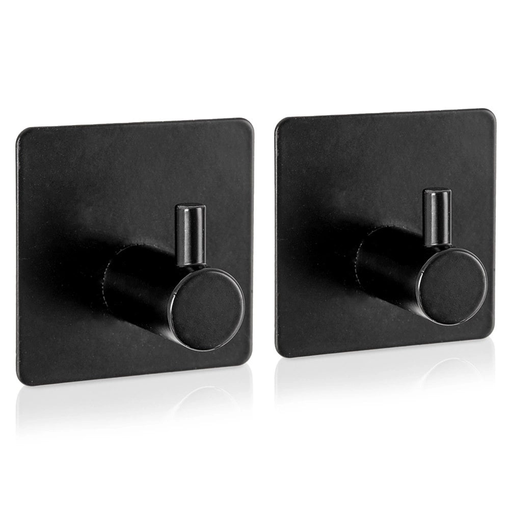 Adhesive Black Metal Hooks, 4.5x4.5 cm, Set of 2
