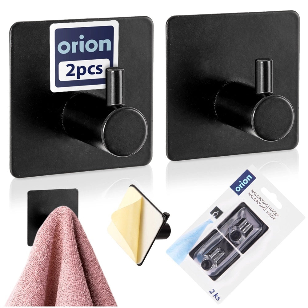 Adhesive Black Metal Hooks, 4.5x4.5 cm, Set of 2