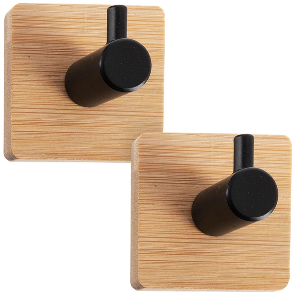 Adhesive Wall Hooks, Bamboo & Metal, 4.5x4.5 cm, 2 Pack