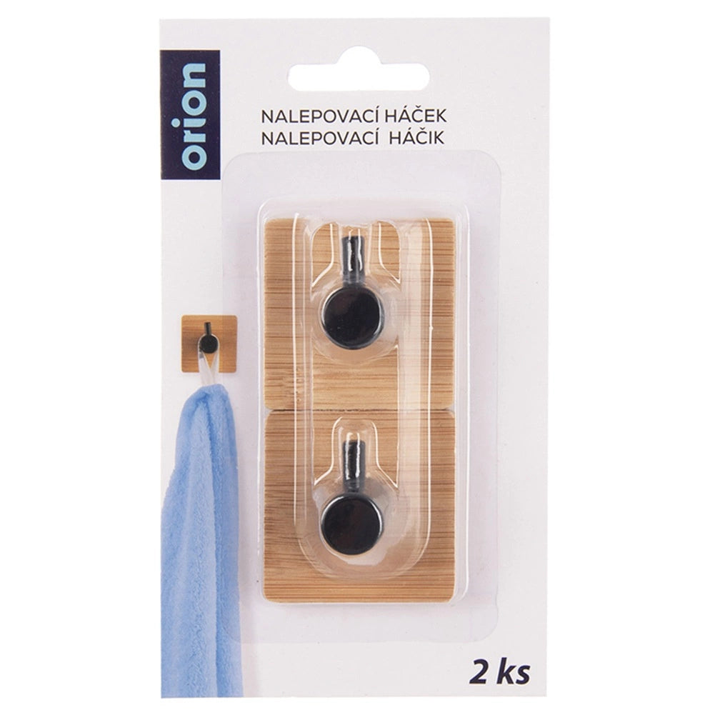 Adhesive Wall Hooks, Bamboo & Metal, 4.5x4.5 cm, 2 Pack