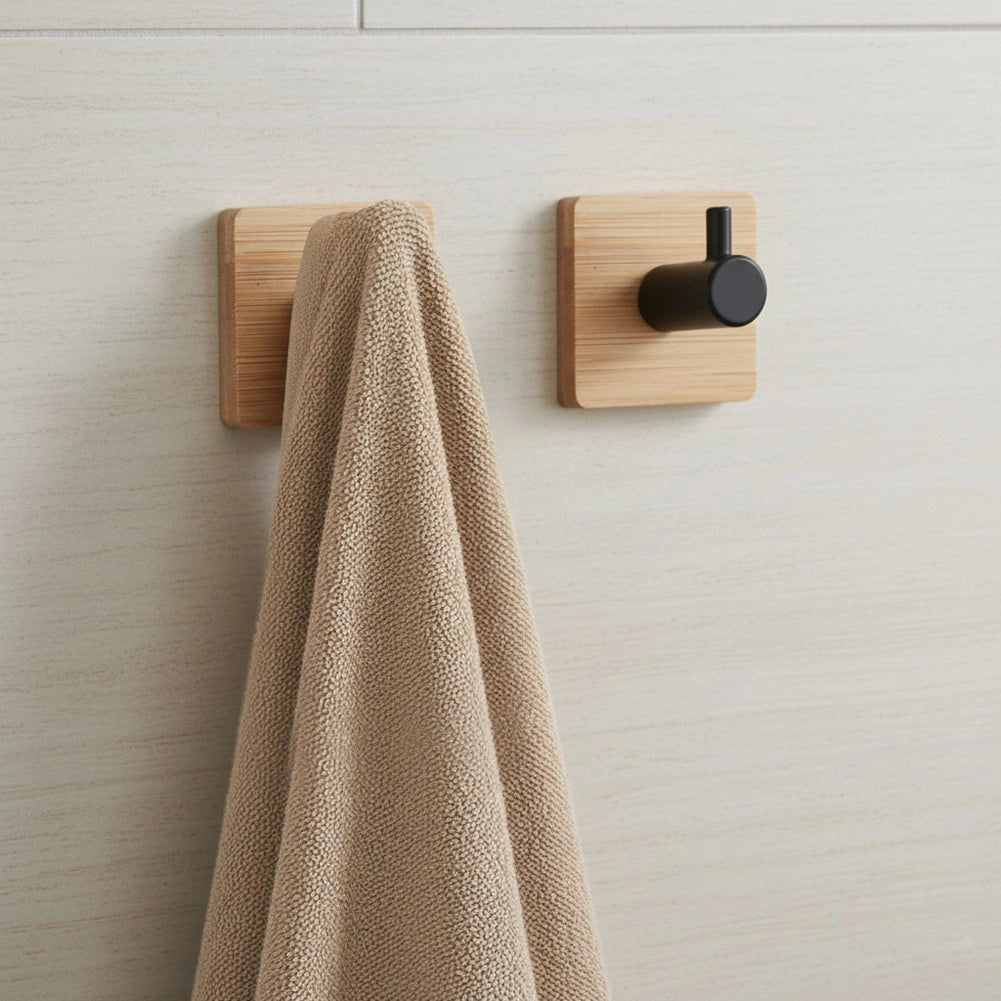 Adhesive Wall Hooks, Bamboo & Metal, 4.5x4.5 cm, 2 Pack
