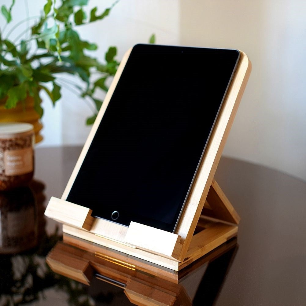 Adjustable Bamboo Tablet Holder for Work and Study