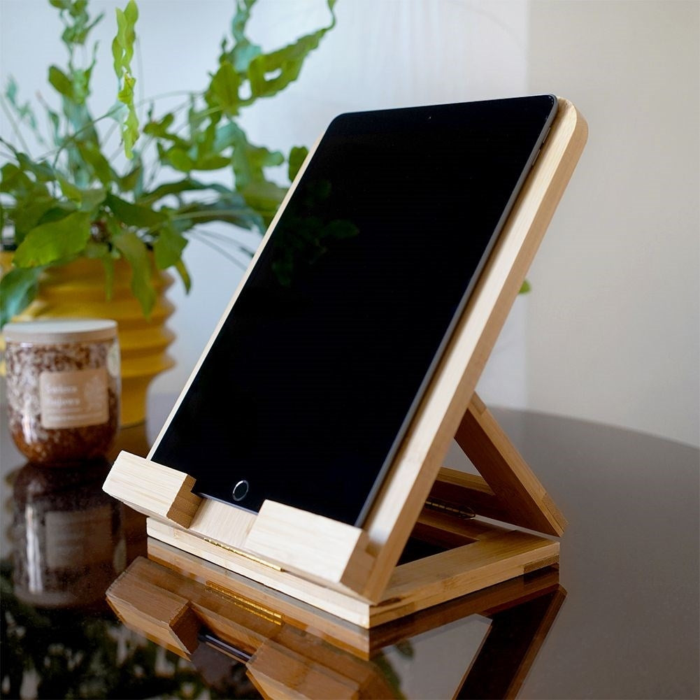 Adjustable Bamboo Tablet Holder for Work and Study
