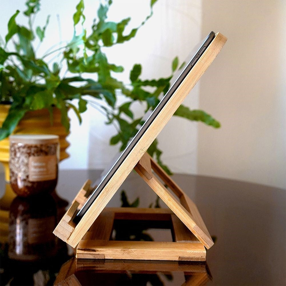 Adjustable Bamboo Tablet Holder for Work and Study