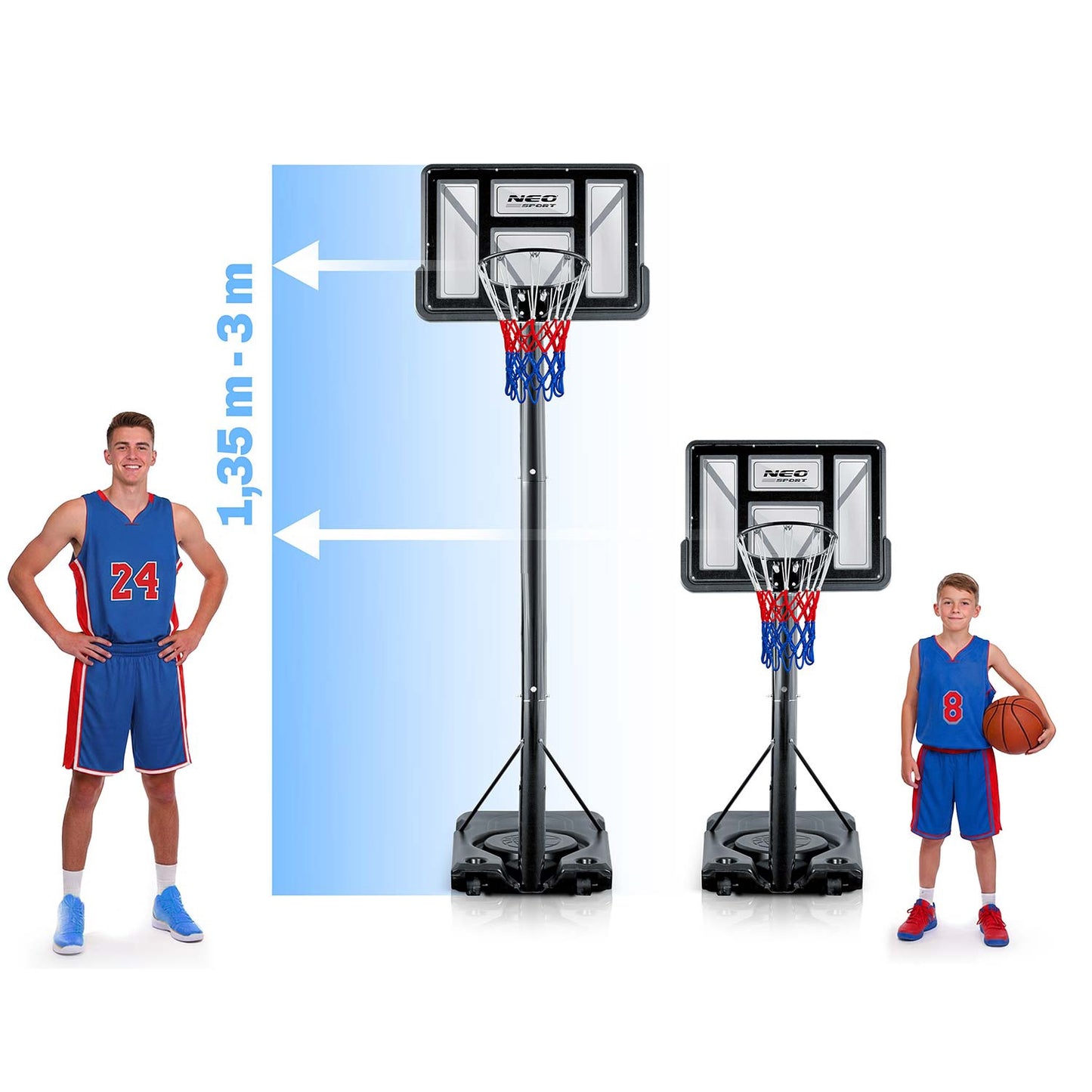 Adjustable Basketball Hoop 1.35m-3m for Kids & Adults