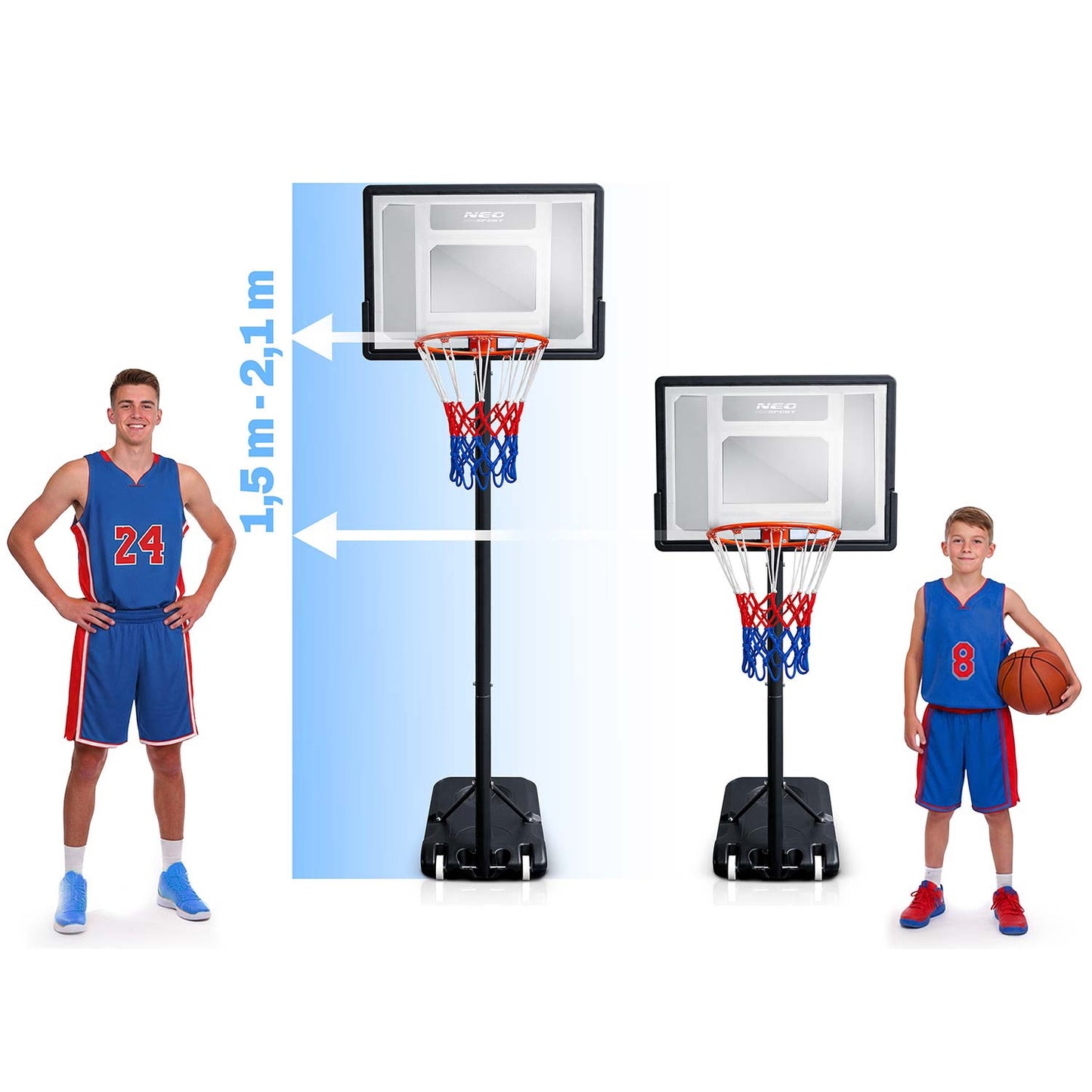Adjustable Basketball Hoop 1.5m-2.1m for Kids & Adults