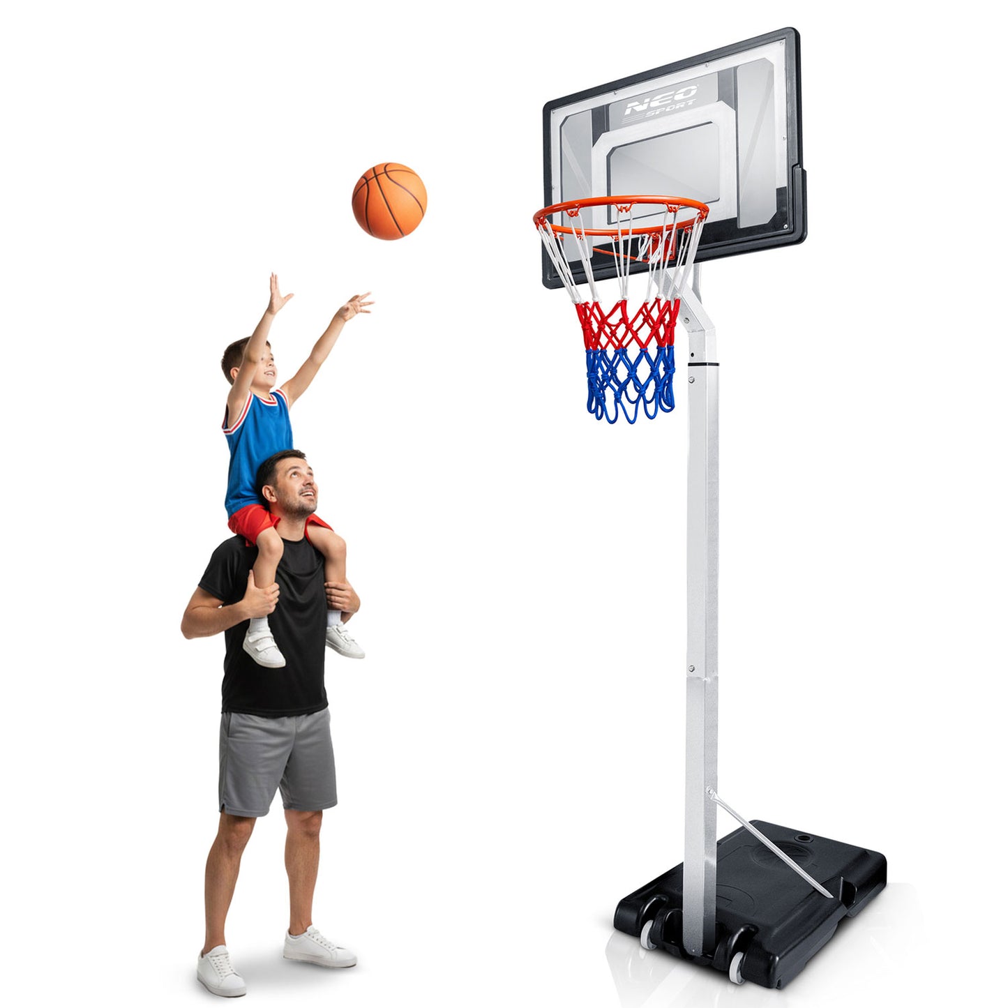 Adjustable Basketball Hoop 1.5m-2.6m, Mobile and Stable