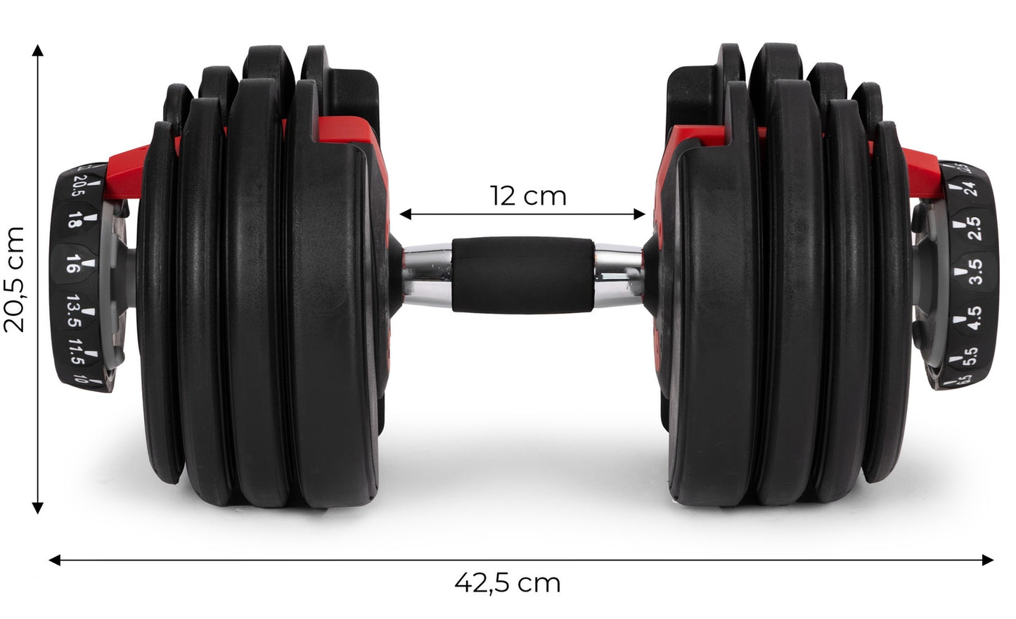 Adjustable Cast Iron Dumbbell 2.5–24 kg with Stand