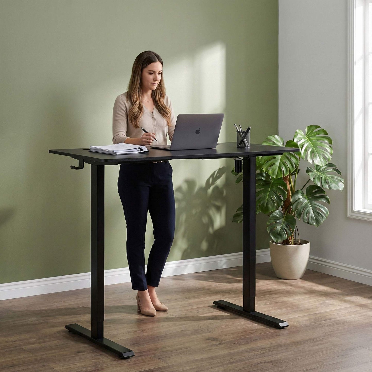Adjustable Electric Desk, 120x60 cm, Height 72–117 cm, Black