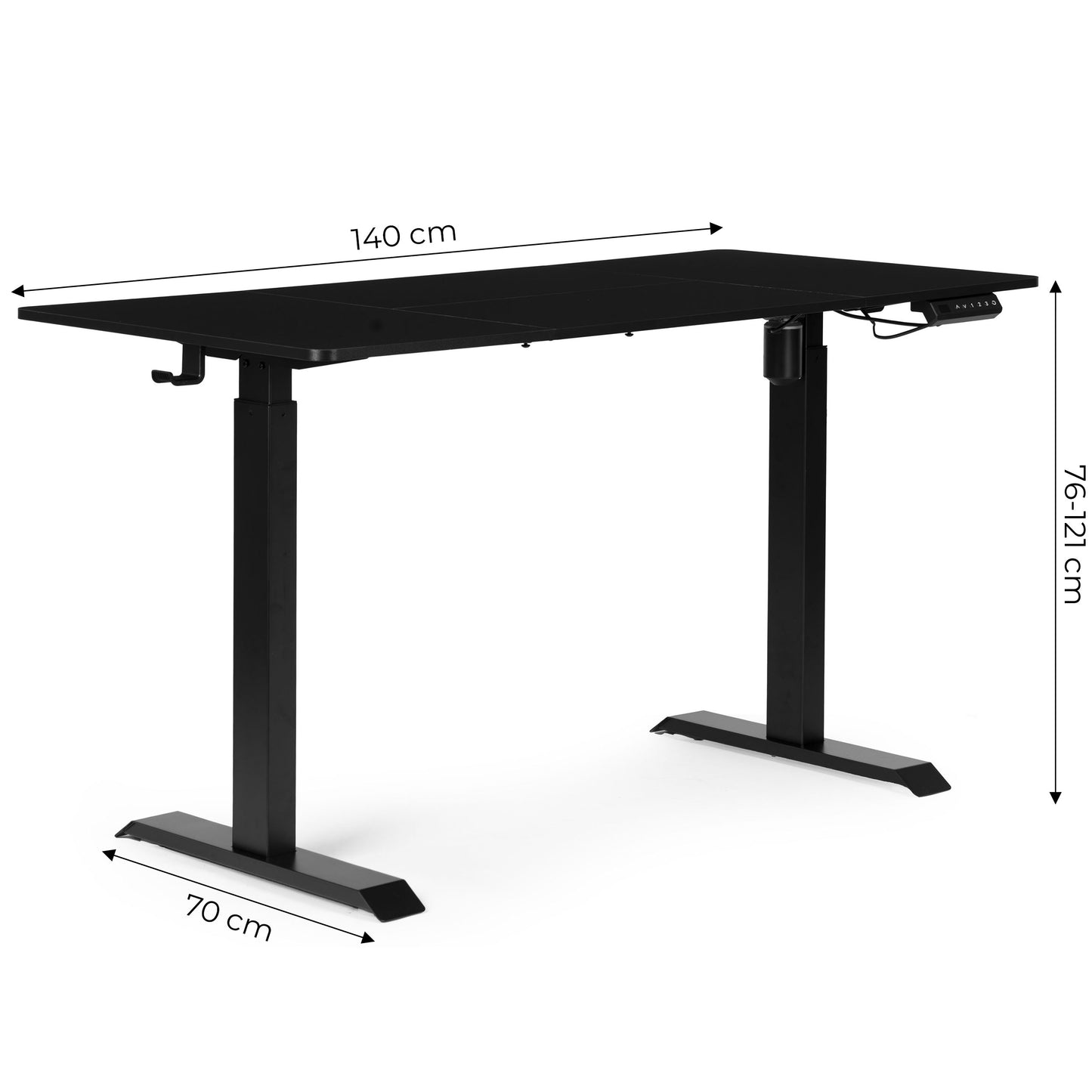 Adjustable Electric Desk, 140x70 cm, Height 76–121 cm