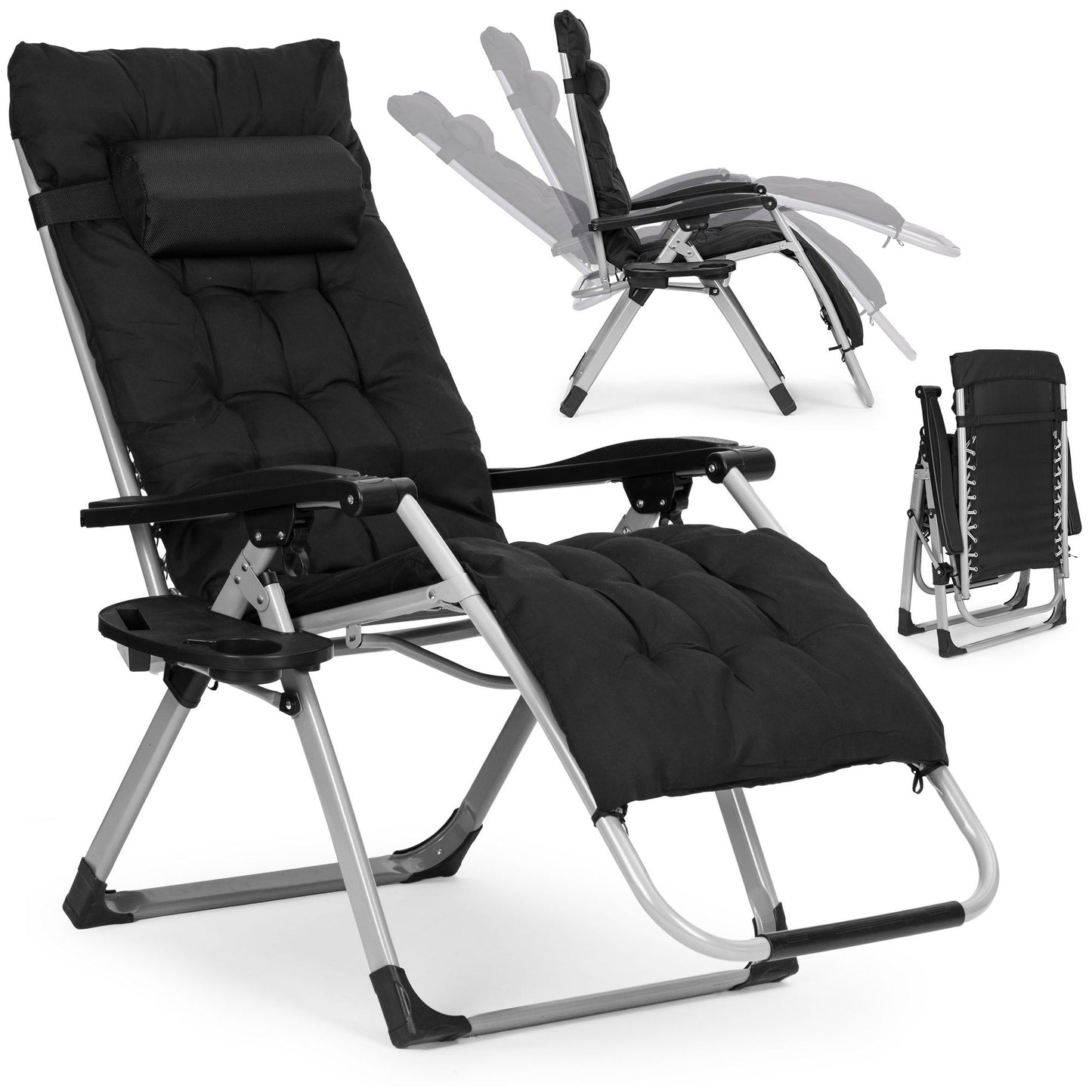 Adjustable Garden Beach Lounger with Cushion & Tray
