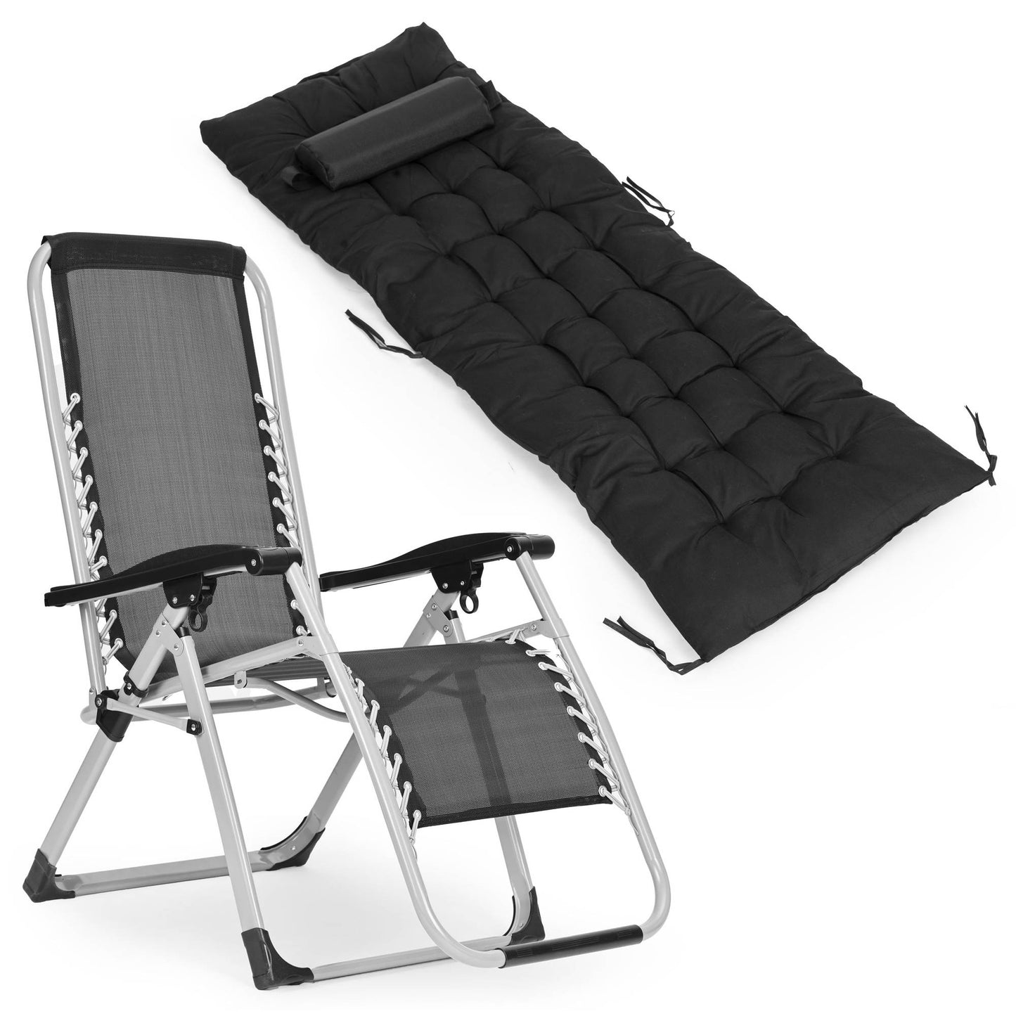 Adjustable Garden Beach Lounger with Cushion & Tray