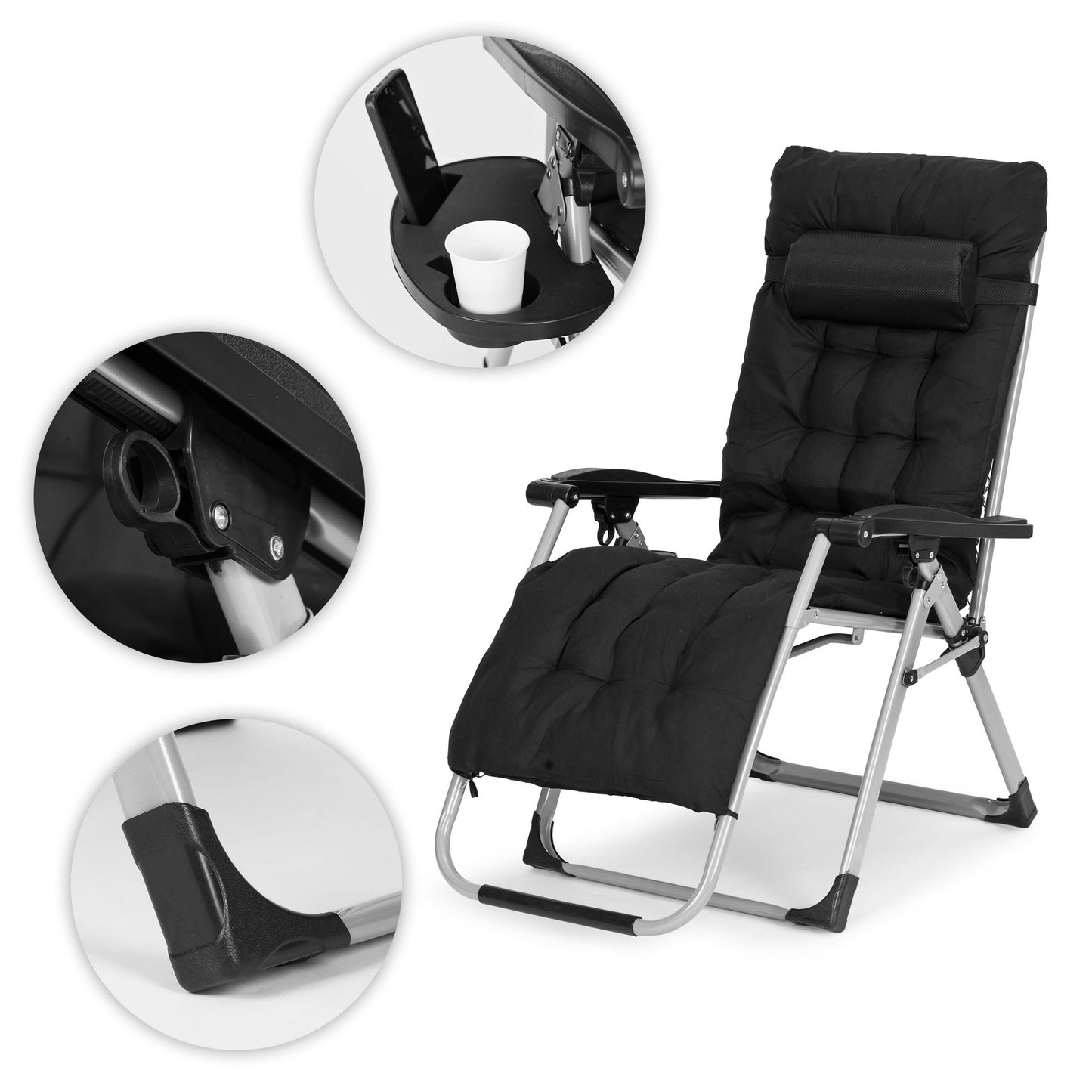 Adjustable Garden Beach Lounger with Cushion & Tray