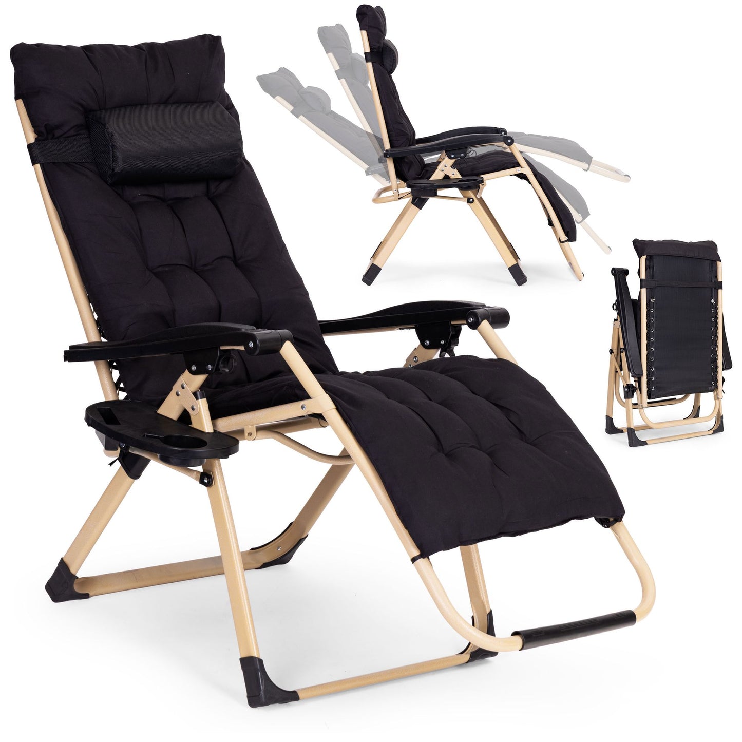 Adjustable Garden Lounger with Cushion and Tray