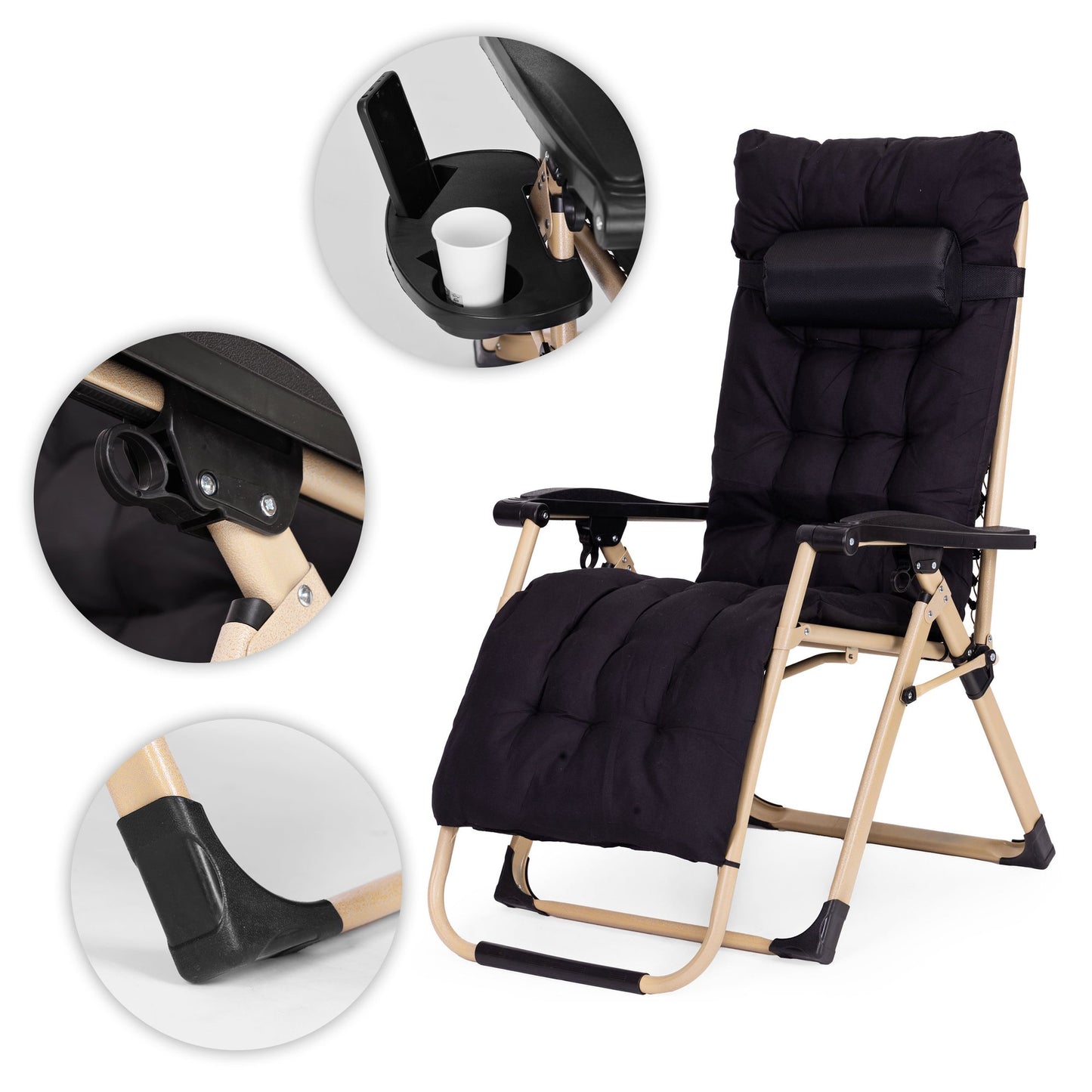 Adjustable Garden Lounger with Cushion and Tray