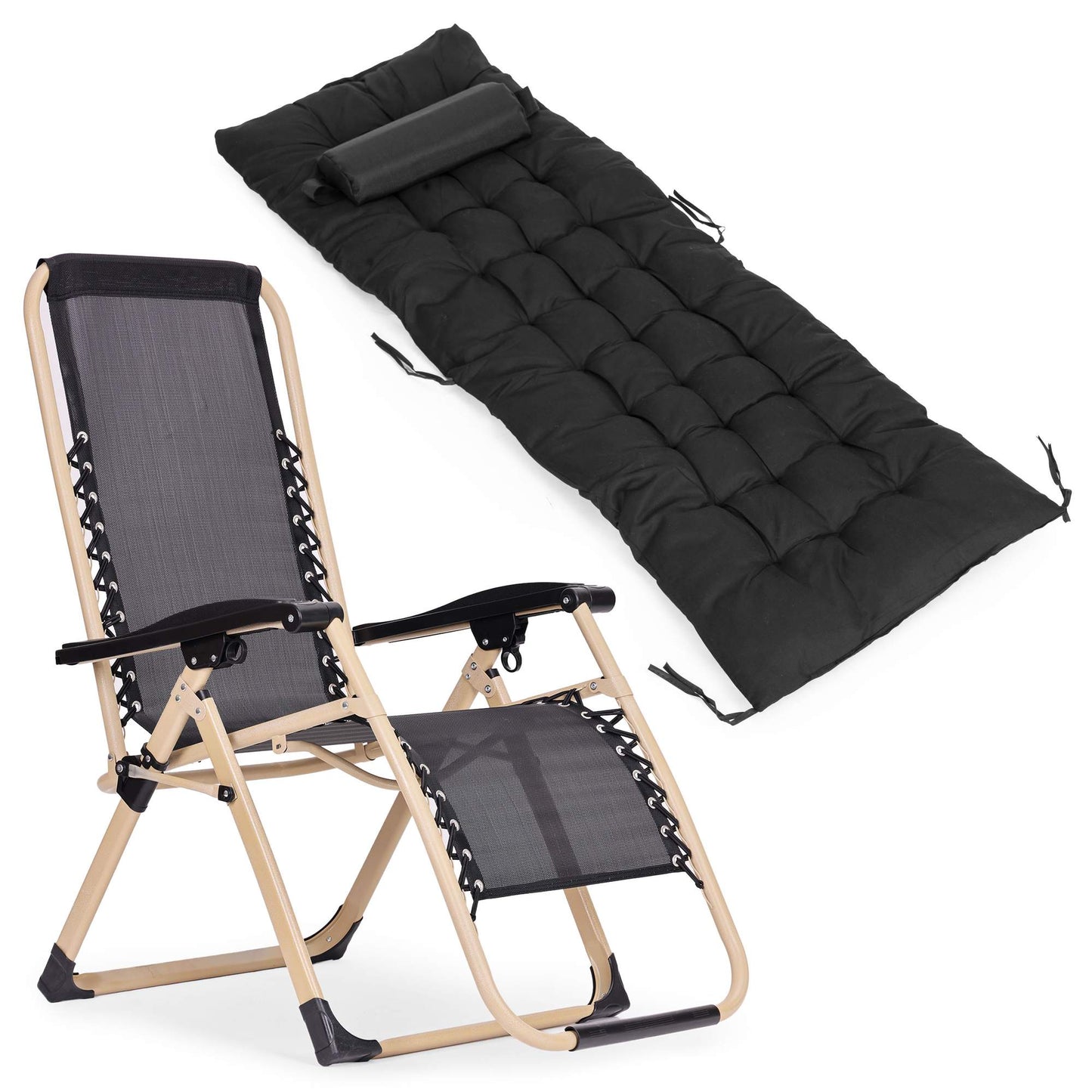 Adjustable Garden Lounger with Cushion and Tray